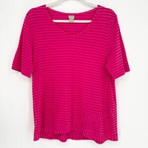 Chico's Pink Striped Asymmetrical Criss Cross Hem Size XXL